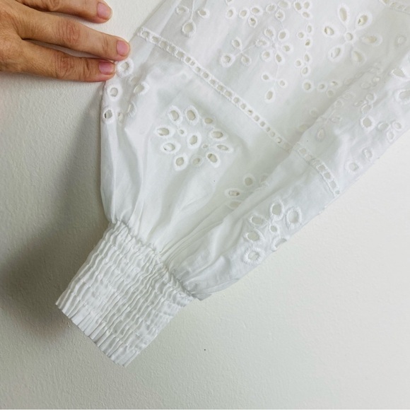 Cabi white eyelet button front top with balloon sleeves and elasticized cuffs. M - Picture 3 of 6